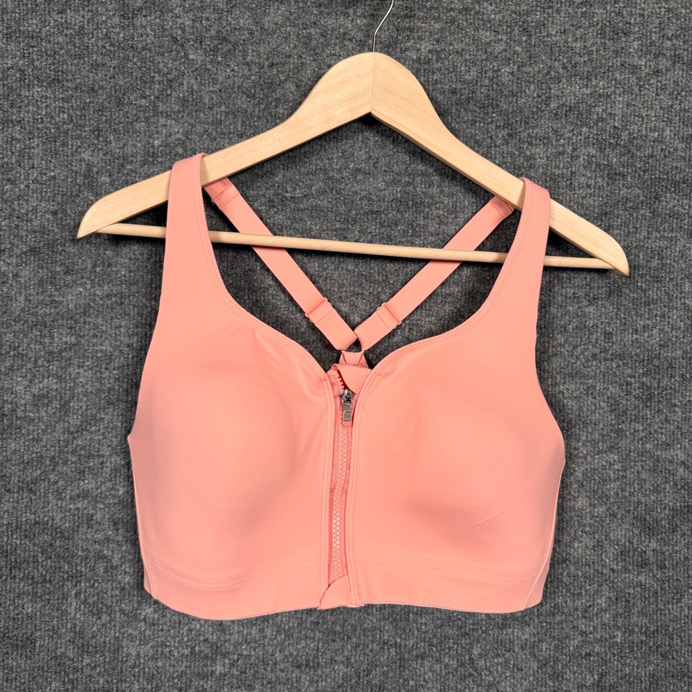 Athleta Womens Size 36D‎ Sports Bra Peach Orange Advance Zip Front Racerback